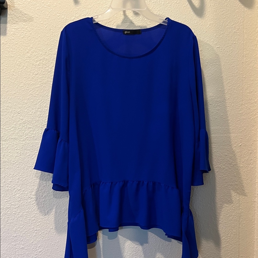 Gibson Royal Blue Ruffle Sleeve Blouse